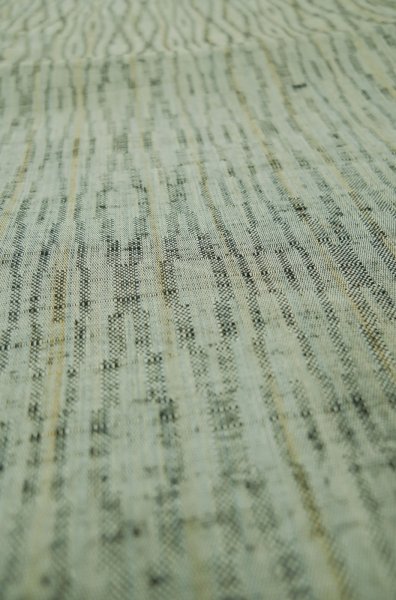 Photo5: P0616T Vintage Japanese kimono Pale Teal TSUMUGI pongee for women / Silk. Curved lines (Grade C) (5)