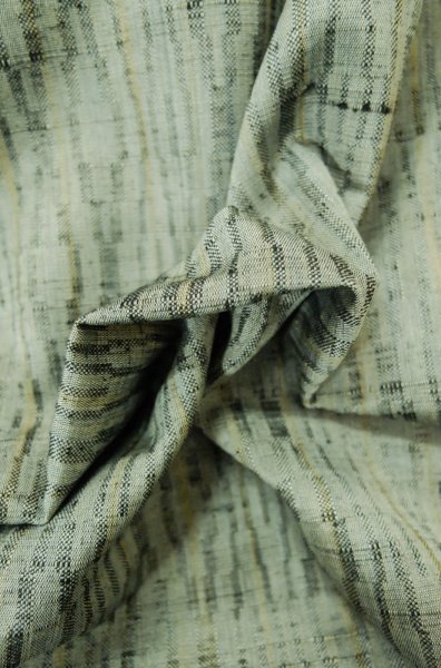 Photo6: P0616T Vintage Japanese kimono Pale Teal TSUMUGI pongee for women / Silk. Curved lines (Grade C) (6)