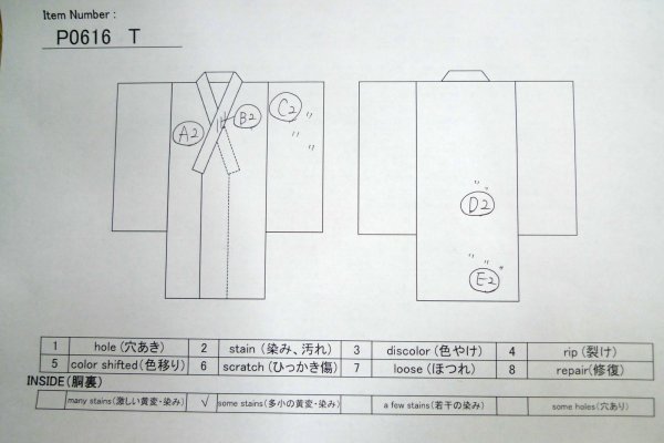 Photo7: P0616T Vintage Japanese kimono Pale Teal TSUMUGI pongee for women / Silk. Curved lines (Grade C) (7)