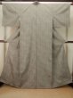 Photo1: P0616V Vintage Japanese kimono Brownish Gray TSUMUGI pongee for women / Silk. Stripes (Grade A+) (1)