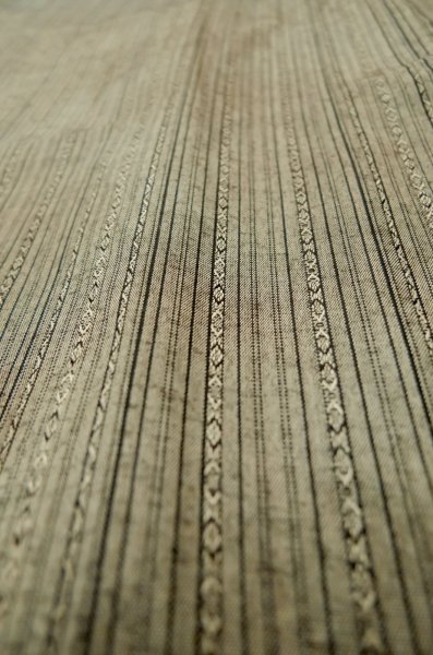 Photo9: P0616V Vintage Japanese kimono Brownish Gray TSUMUGI pongee for women / Silk. Stripes (Grade A+) (9)