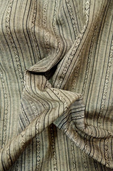 Photo11: P0616V Vintage Japanese kimono Brownish Gray TSUMUGI pongee for women / Silk. Stripes (Grade A+) (11)