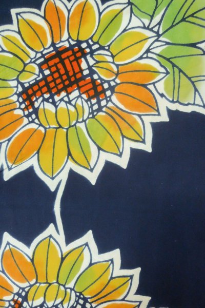 Photo3: Mint P0616X Vintage Japanese kimono Indigo Blue Pour Dyed Yukata for women / Cotton. Flower, Sun flower pattern (Grade A) (3)