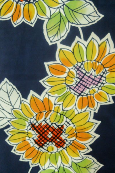 Photo4: Mint P0616X Vintage Japanese kimono Indigo Blue Pour Dyed Yukata for women / Cotton. Flower, Sun flower pattern (Grade A) (4)