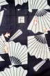 Photo17: P0616Y Vintage Japanese kimono Indigo Blue YUKATA summer(made in Japan) for women / Cotton. Folding fan (Grade C) (17)