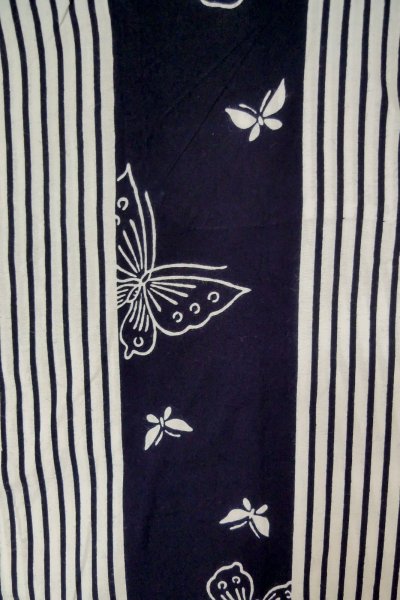 Photo3: P0616Z Vintage Japanese kimono Indigo Blue YUKATA summer(made in Japan) for women / Cotton. Butterfly (Grade B) (3)