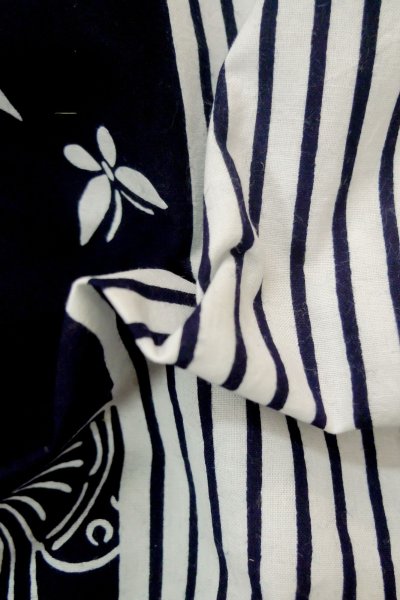 Photo10: P0616Z Vintage Japanese kimono Indigo Blue YUKATA summer(made in Japan) for women / Cotton. Butterfly (Grade B) (10)