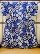 Photo1: P0617A Vintage Japanese kimono Indigo Blue YUKATA summer(made in Japan) for women / Cotton. Flower, Sunflower pattern (Grade C) (1)