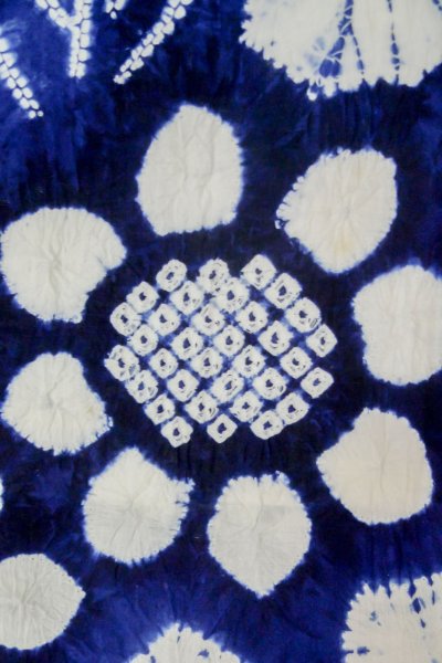 Photo5: P0617A Vintage Japanese kimono Indigo Blue YUKATA summer(made in Japan) for women / Cotton. Flower, Sunflower pattern (Grade C) (5)