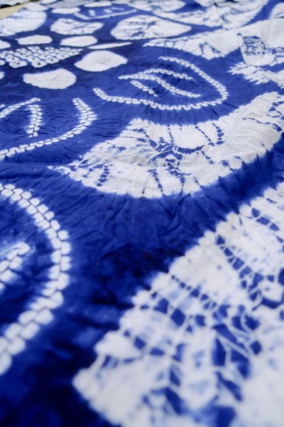 Photo8: P0617A Vintage Japanese kimono Indigo Blue YUKATA summer(made in Japan) for women / Cotton. Flower, Sunflower pattern (Grade C) (8)