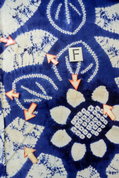 Photo18: P0617A Vintage Japanese kimono Indigo Blue YUKATA summer(made in Japan) for women / Cotton. Flower, Sunflower pattern (Grade C) (18)
