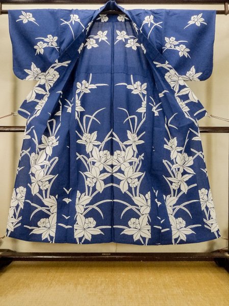 Photo2: Mint P0617D Vintage Japanese kimono Indigo Blue YUKATA summer(made in Japan) for women / Cotton. Flower (Grade A) (2)