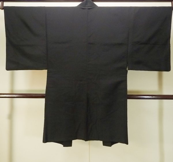 Photo2: P0708B Vintage Japanese kimono Black Men's Haori for men / Silk. (Grade D) (2)