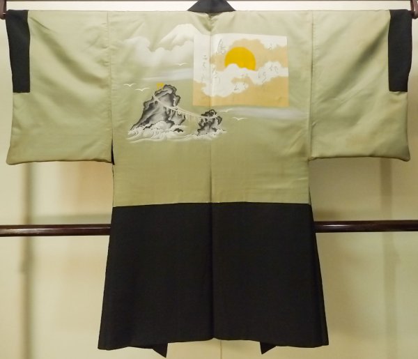 Photo3: P0708B Vintage Japanese kimono Black Men's Haori for men / Silk. (Grade D) (3)