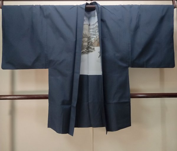 Photo1: Mint P0708C Vintage Japanese kimono Indigo Blue Men's Haori for men / Silk. (Grade A) (1)