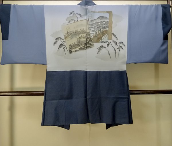 Photo3: Mint P0708C Vintage Japanese kimono Indigo Blue Men's Haori for men / Silk. (Grade A) (3)