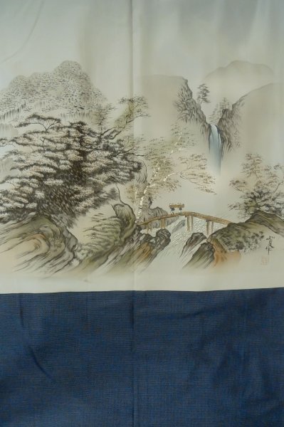Photo4: P0708D Vintage Japanese kimono Indigo Blue OSHIMA-TSUMUGI for men / Silk. Tortoise-shell pattern(Hexagonal pattern) (Grade B) (4)