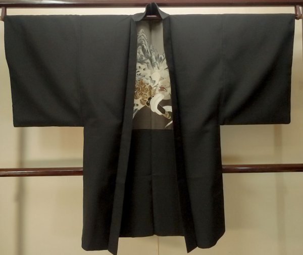 Photo1: P0708G Vintage Japanese kimono Black Men's Haori for men / Silk. (Grade D) (1)
