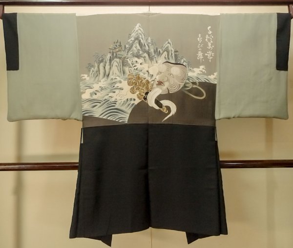 Photo3: P0708G Vintage Japanese kimono Black Men's Haori for men / Silk. (Grade D) (3)