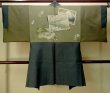 Photo3: P0708H Vintage Japanese kimono Dark Indigo Blue Men's Haori for men / Silk. Geometrical pattern (Grade C) (3)