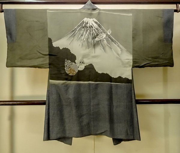 Photo3: P0708I Vintage Japanese kimono Bluish Gray Men's Haori for men / Silk. Abstract pattern (Grade D) (3)
