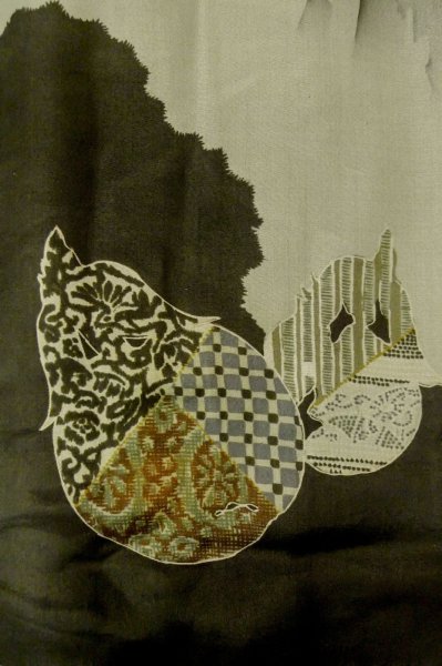 Photo15: P0708I Vintage Japanese kimono Bluish Gray Men's Haori for men / Silk. Abstract pattern (Grade D) (15)