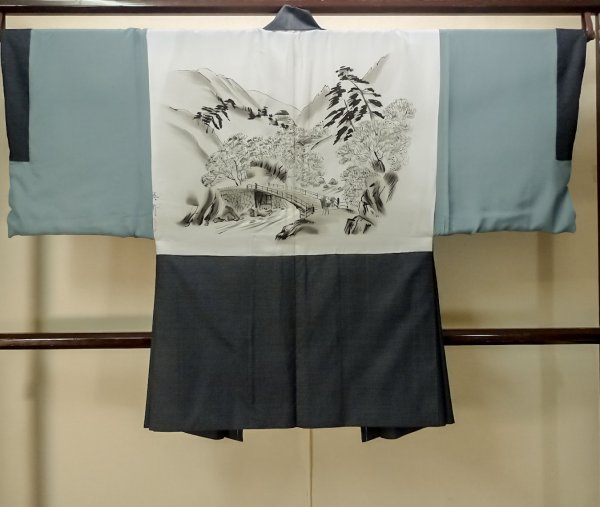 Photo3: Mint P0708K Vintage Japanese kimono Dark Navy Blue OSHIMA-TSUMUGI for men / Silk. Tortoise-shell pattern(Hexagonal pattern) (Grade A+) (3)