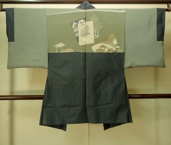 Photo3: P0708N Vintage Japanese kimono Dark Navy Blue OSHIMA-TSUMUGI for men / Silk. Tortoise-shell pattern(Hexagonal pattern) (Grade B) (3)
