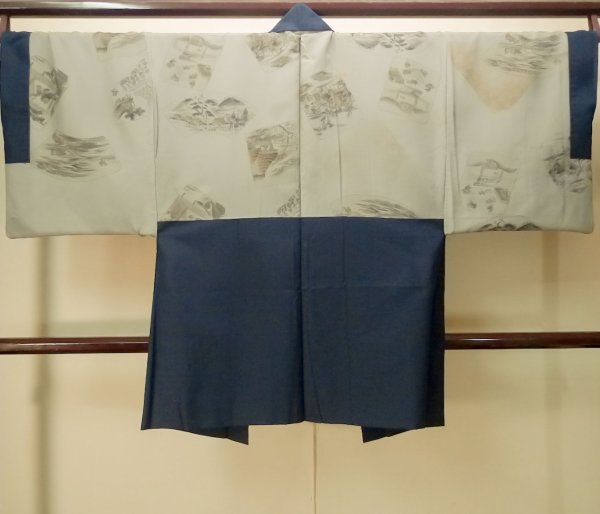 Photo3: P0708R Vintage Japanese kimono Dark Navy Blue Men's Haori for men / Silk. (Grade B) (3)