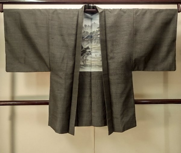 Photo1: Mint P0708T Vintage Japanese kimono Dark Brown Men's Haori for men / Silk. Tortoise-shell pattern(Hexagonal pattern) (Grade A) (1)