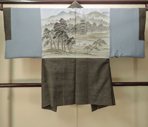 Photo2: Mint P0708T Vintage Japanese kimono Dark Brown Men's Haori for men / Silk. Tortoise-shell pattern(Hexagonal pattern) (Grade A) (2)
