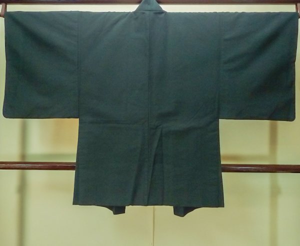 Photo2: Mint P0708V Vintage Japanese kimono Dark Teal Men's Haori for men / Silk. (Grade A) (2)