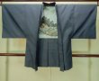 Photo1: Mint P0708Y Vintage Japanese kimono Dark Navy Blue OSHIMA-TSUMUGI for men / Silk. Geometrical pattern, Vertical Ikat(rare) (Grade A) (1)
