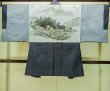Photo3: Mint P0708Y Vintage Japanese kimono Dark Navy Blue OSHIMA-TSUMUGI for men / Silk. Geometrical pattern, Vertical Ikat(rare) (Grade A) (3)