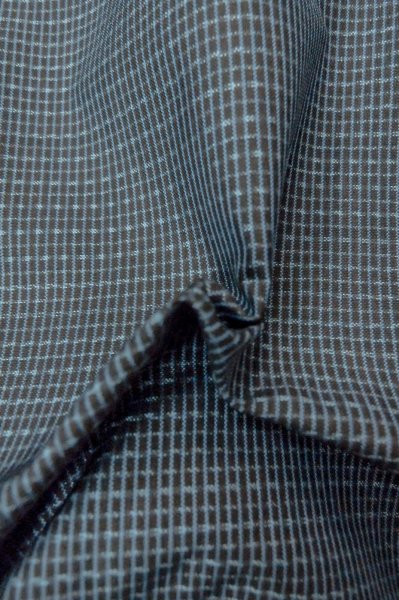 Photo10: Mint P0708Y Vintage Japanese kimono Dark Navy Blue OSHIMA-TSUMUGI for men / Silk. Geometrical pattern, Vertical Ikat(rare) (Grade A) (10)