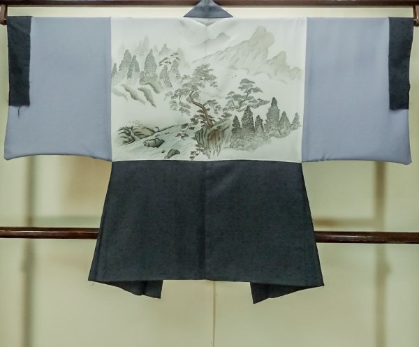 Photo3: Mint P0708Z Vintage Japanese kimono Dark Teal Men's Haori for men / Silk. (Grade A) (3)