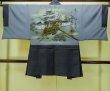 Photo3: Mint P0709B Vintage Japanese kimono Dark Navy Blue OSHIMA-TSUMUGI for men / Silk. Geometrical pattern (Grade A+) (3)
