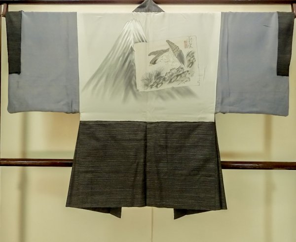 Photo3: P0709E Vintage Japanese kimono Dark Brown Men's Haori for men / Silk. Dot (Grade B) (3)