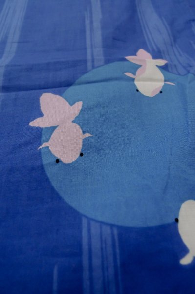 Photo9: Mint P0722A Used Japanese kimono Pale Blue YUKATA summer(made in Other than Japan) for women / Cotton. Circle, Goldfish pattern (Grade A) (9)
