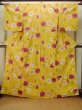 Photo2: P0722C Used Japanese kimono Yellow YUKATA summer(made in Other than Japan) for women / Cotton. Flower (Grade B) (2)