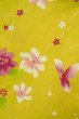 Photo4: P0722C Used Japanese kimono Yellow YUKATA summer(made in Other than Japan) for women / Cotton. Flower (Grade B) (4)