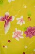 Photo1: P0722C Used Japanese kimono Yellow YUKATA summer(made in Other than Japan) for women / Cotton. Flower (Grade B) (1)