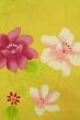 Photo5: P0722C Used Japanese kimono Yellow YUKATA summer(made in Other than Japan) for women / Cotton. Flower (Grade B) (5)