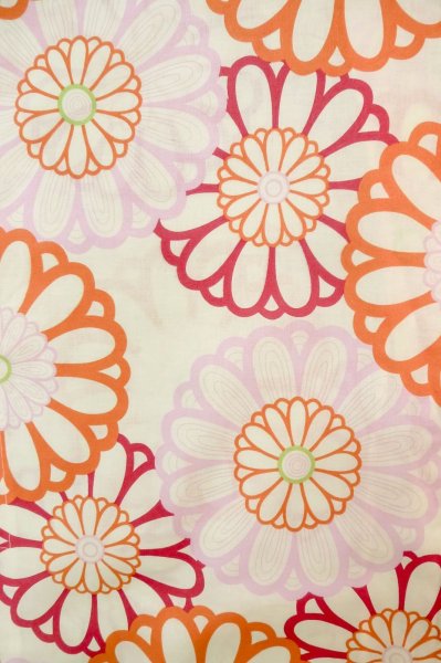 Photo1: P0722D Used Japanese kimono Light Off White YUKATA summer(made in Other than Japan) for women / Cotton. Flower (Grade A) (1)