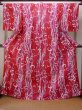Photo2: P0722E Used Japanese kimono Vivid Red YUKATA summer(made in Other than Japan) for women / Cotton. Abstract pattern (Grade B) (2)