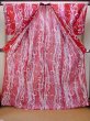 Photo3: P0722E Used Japanese kimono Vivid Red YUKATA summer(made in Other than Japan) for women / Cotton. Abstract pattern (Grade B) (3)