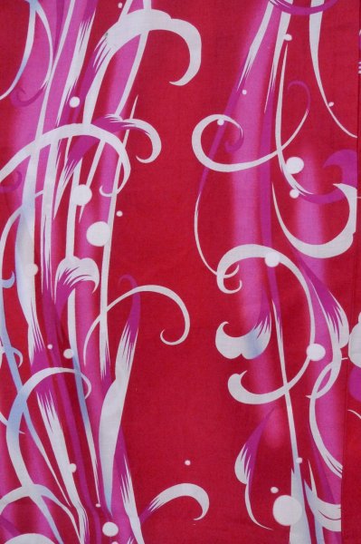 Photo4: P0722E Used Japanese kimono Vivid Red YUKATA summer(made in Other than Japan) for women / Cotton. Abstract pattern (Grade B) (4)