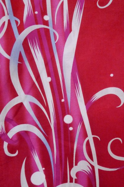 Photo5: P0722E Used Japanese kimono Vivid Red YUKATA summer(made in Other than Japan) for women / Cotton. Abstract pattern (Grade B) (5)