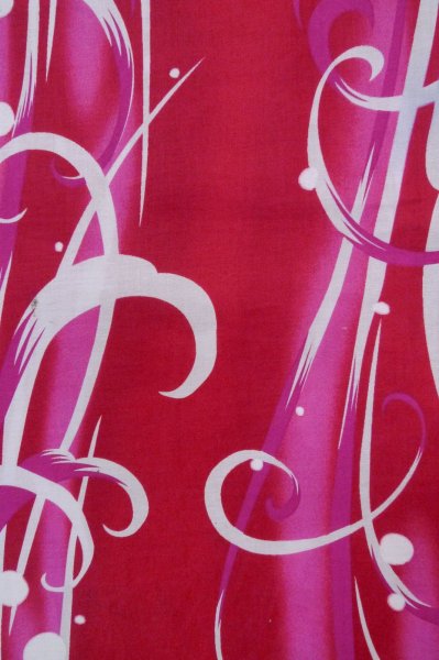 Photo6: P0722E Used Japanese kimono Vivid Red YUKATA summer(made in Other than Japan) for women / Cotton. Abstract pattern (Grade B) (6)