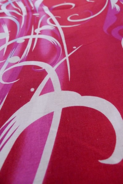 Photo10: P0722E Used Japanese kimono Vivid Red YUKATA summer(made in Other than Japan) for women / Cotton. Abstract pattern (Grade B) (10)